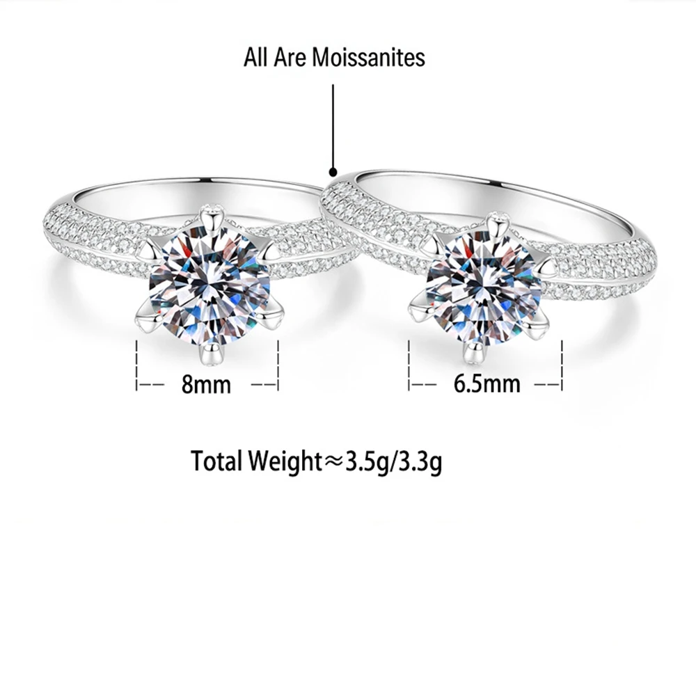 D Color VVS1 1-2CT Moissanite Ring S925 Sterling Silver Wedding Rings for Woman Proposal Party Jewelry Gift