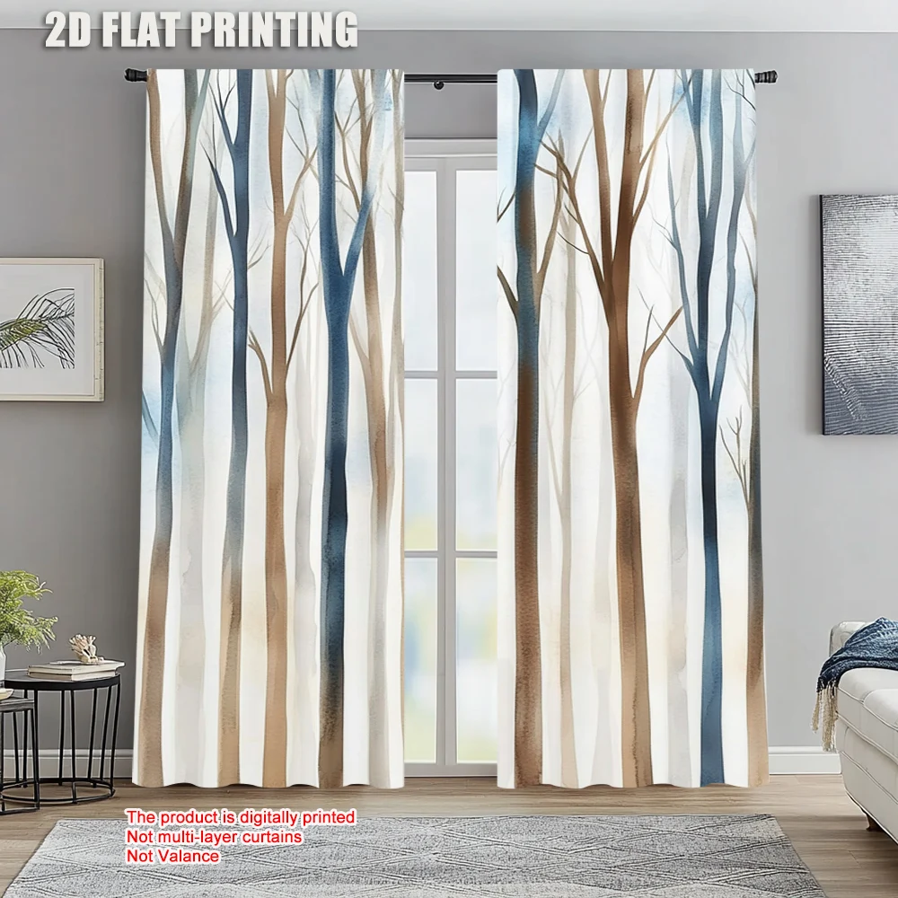 

2pc, Window Curtains Birch Forest Blackout Polyester Versatile Suitable for Holiday Home Decor & Gifts