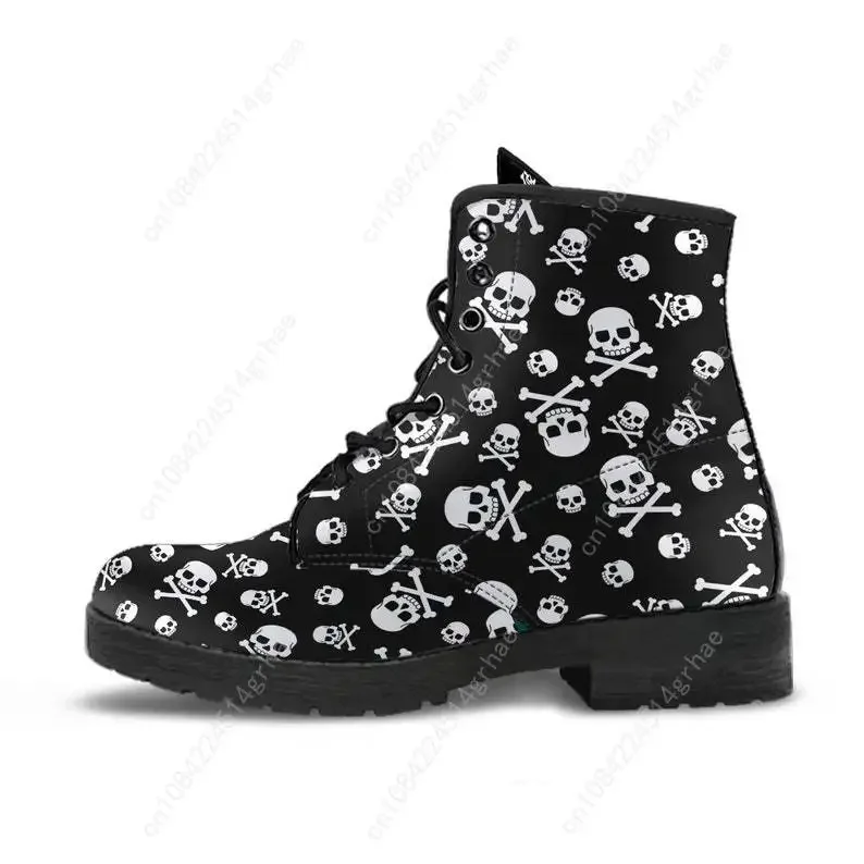 Skulls Leather Boots, Handcrafted Custom Print, Men's Women's Winter Boots - view 2