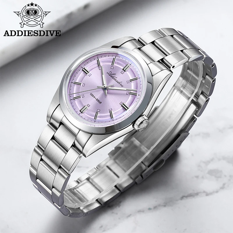 

ADDIESDIVE New Men Watch VH31 Quartz Movement 100m Waterproof Luminous Wristwatch BWG9 Luminous Bubble Glass Leisure Watches
