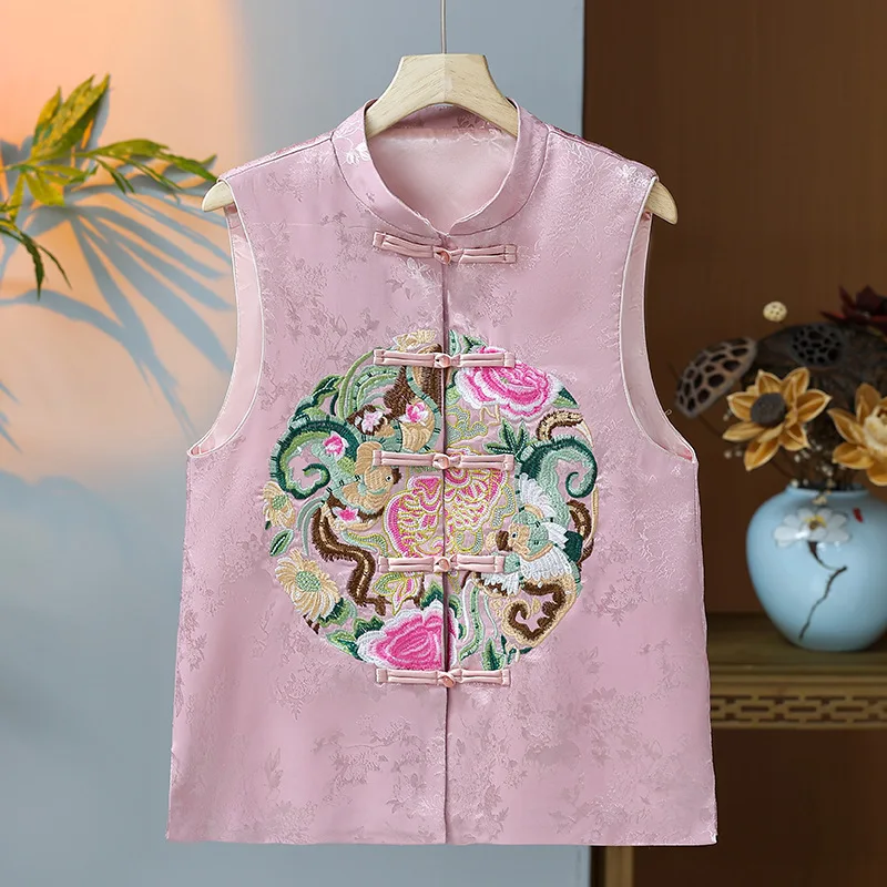 Women's Tang Top Temperament Tank Tops Retro Embroidered Chinese Style Vintage Button Vest Loose Casual Oversize 5XL Camisole