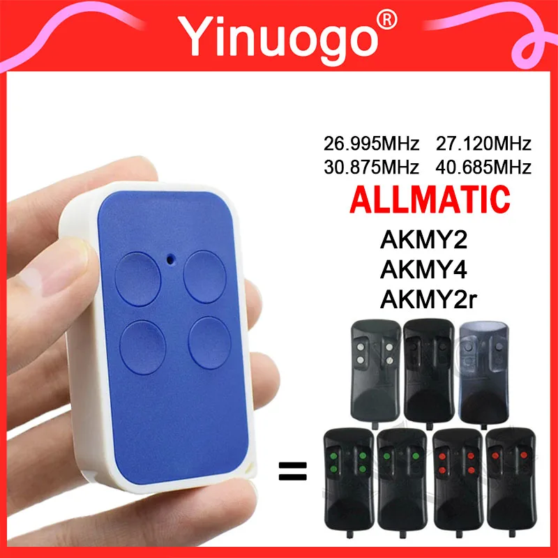 For ALLMATIC AKMY2 AKMY4 AKMY2r 26.995MHz 27.120MHz 30.875MHz 40.685MHz Fixed Code ALLMATIC Remote Control Garage Door