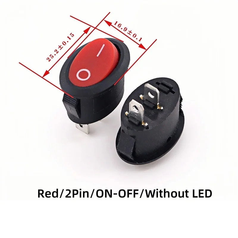 10PCS Oval Power Switch KCD7 16x25mm 6A 250V Red Black 2Pin ON/OFF 3Pin ON-OFF-ON Electric Kettle Rocker Power Rocker Switch