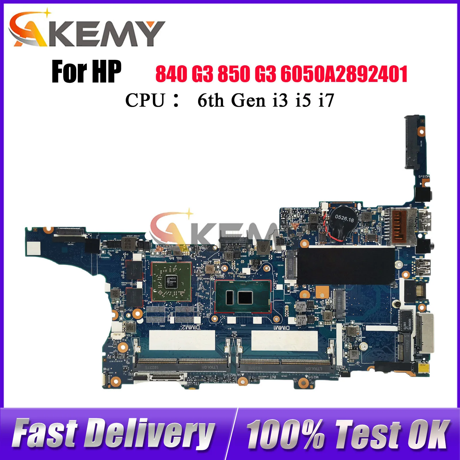 

6050A2892401 для ноутбука HP EliteBook 840 G3 850 G3, материнская плата 918336-601 с процессором i5 i7 6-го поколения 216-0868010, 100% полностью протестировано