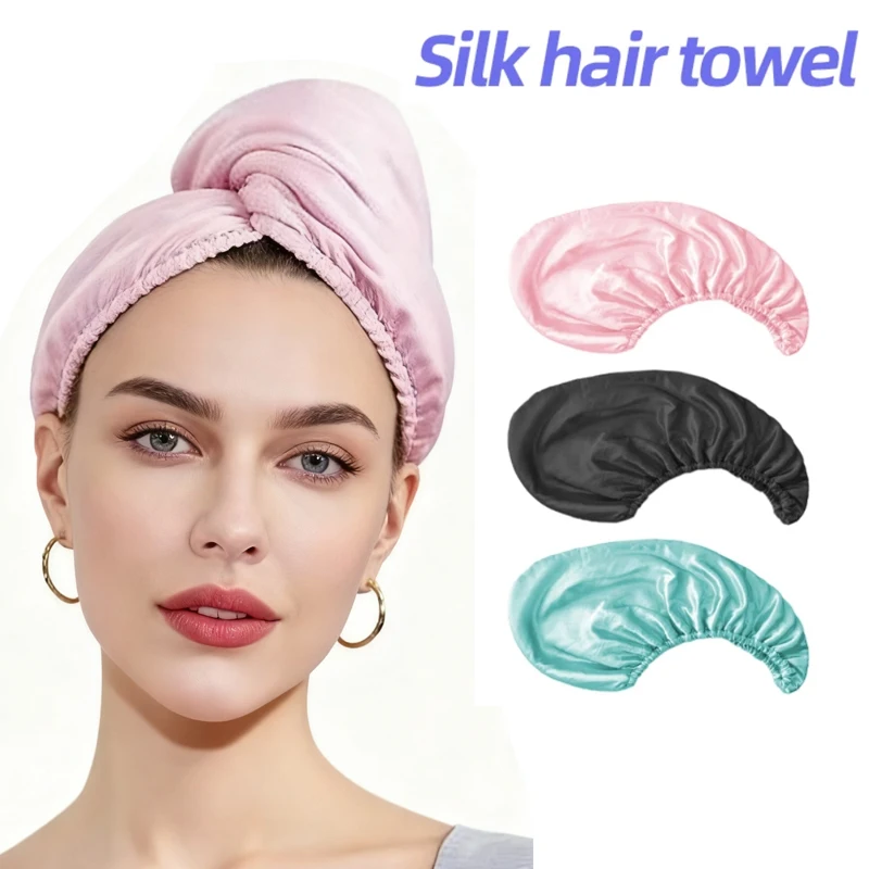 

French Lady Silk Hair Turban - Double Sided Microfiber Shower Cap for Quick Drying - Thick Soft Satin Hair Towel (Luxury Design)