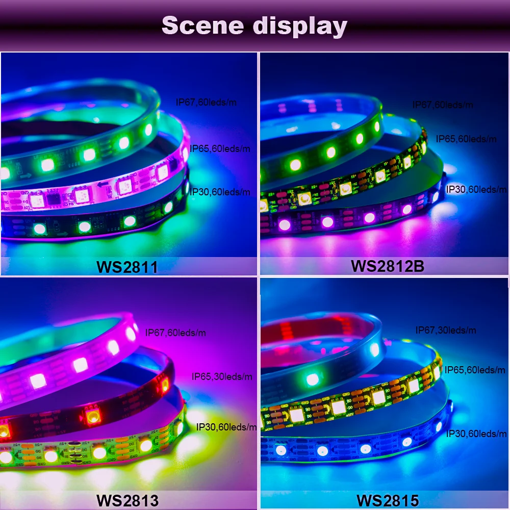 WS2811 WS2812 WS2813 WS2815 Programmable RGB LED Strip Individually Addressable Dream Color Ambient Lights for Home Party Decor