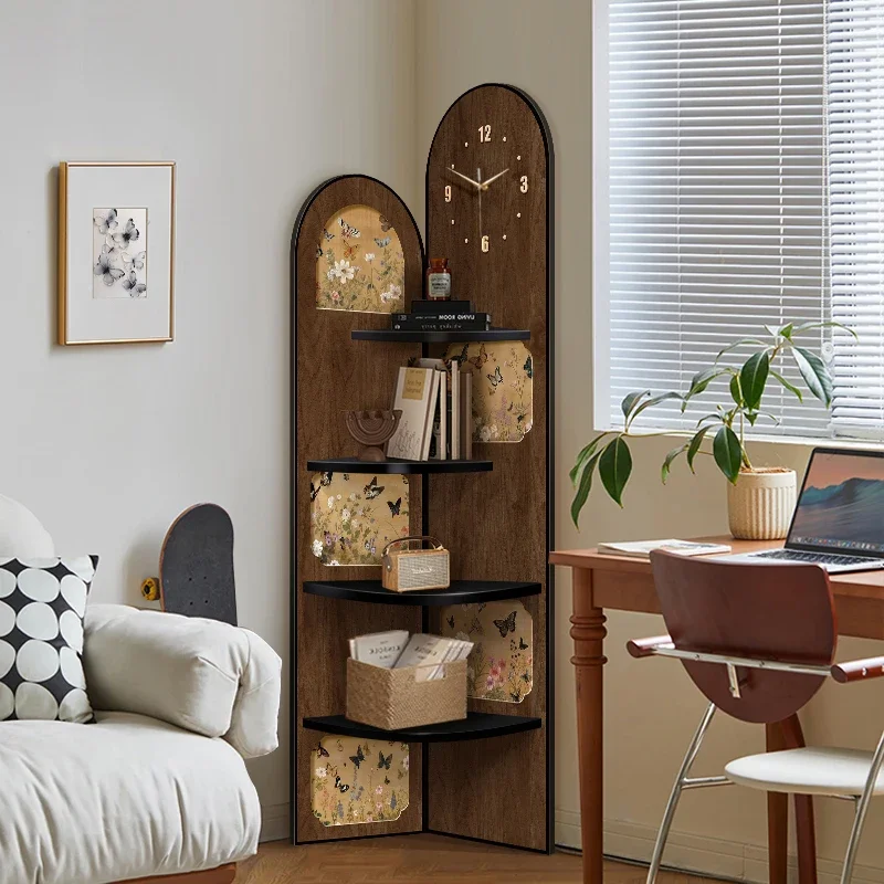 

Medieval style living room corner cabinet retro with clock corner crack corner rack multi-layer storage cabinet decorative paint