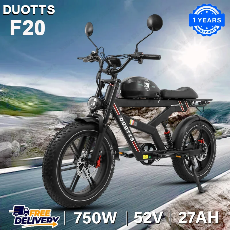 

DUOTTS F20 Electric Bike 750W Motor 52V27AH Lithium battery E Bike Hydraulic Disc Brakes 20*4 Inch Fat Tires Electric Bicycle