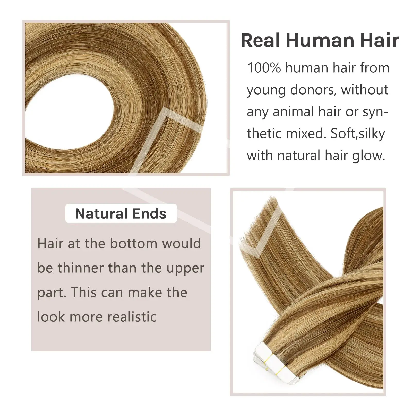 Cinta adhesiva reemplazable para extensiones de cabello humano, Color liso de seda, P4-27, Remy, 14-26 pulgadas, 20 unids/lote por paquete