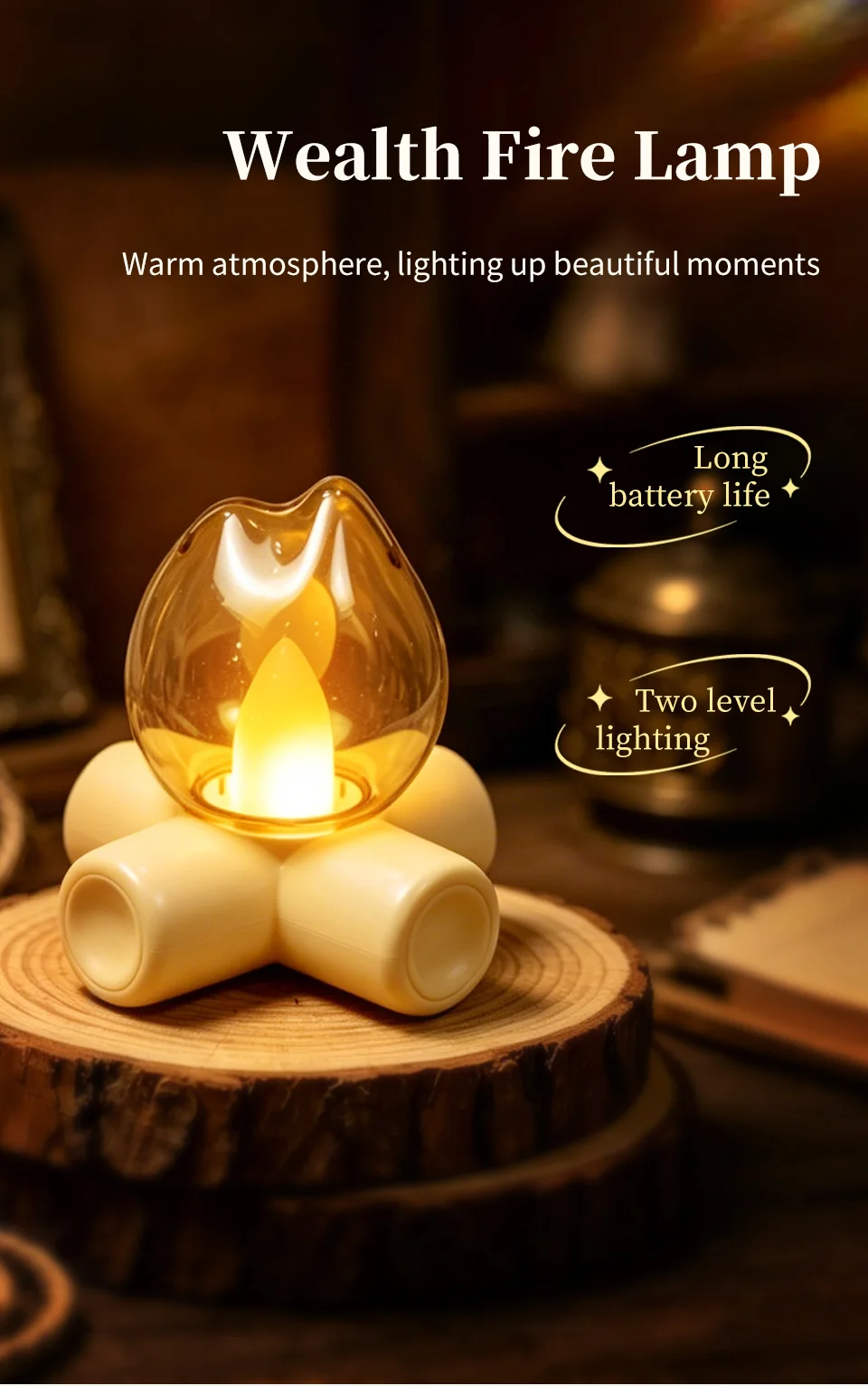 Mini Campfire Simulation Flame Night Light USB Rechargeable Table Lamp LED Candle Lamp Bedroom Decor Atmosphere Lamp Gift