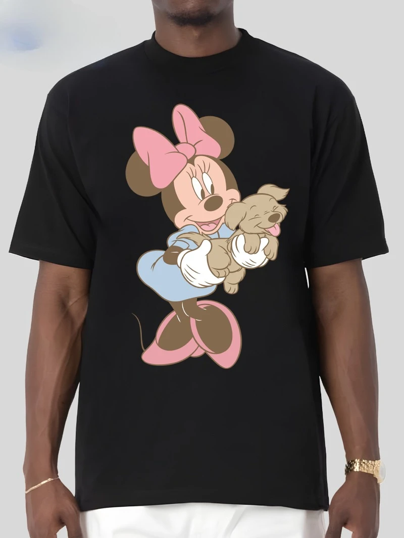 ديزني، صيف 2025، ميكي ماوس ميني الكرتون نمط الطباعة الرجال النساء S تي شيرت قصيرة الأكمام الجولة الرقبة شعبية