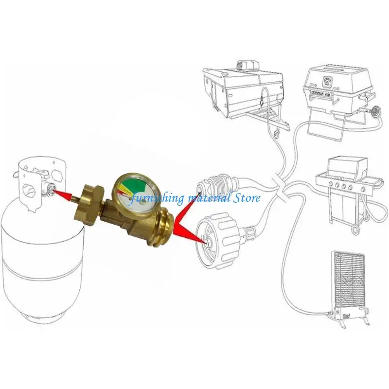 Y5GD Gas Connection Adapter With Gauge Propane Gauge Adapter Level Universal Brass Fittings Easy to Use