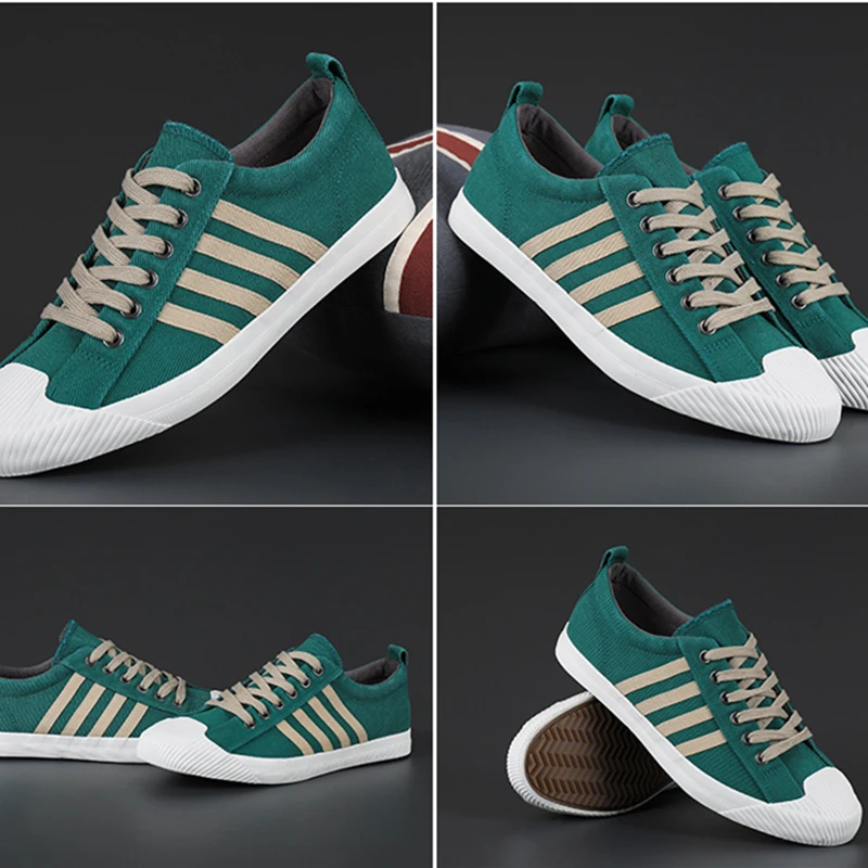 Vintage Canvas Shoes Men Breathable Casual Men Flat Shoes Fashion Men's Vulcanized Shoes Comfort Lace-up Canvas Sneakers
