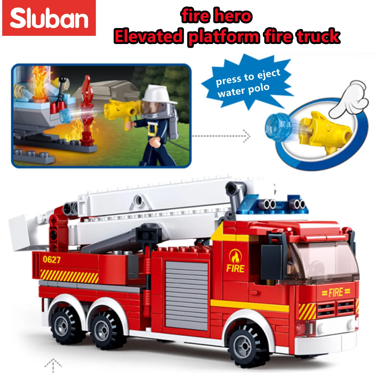 Sluban Building Block Toys City Fire Fighter 394PCS Bricks B0627 Elevating Platform Fire Truck  Compatbile With Leading Brands