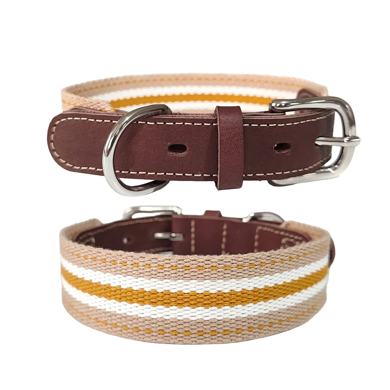 Pet Collar Dog Collar Genuine Leather Cowhide Woven Webbing Polyester Cotton Collar Large and Small Dogs Pet Supplies