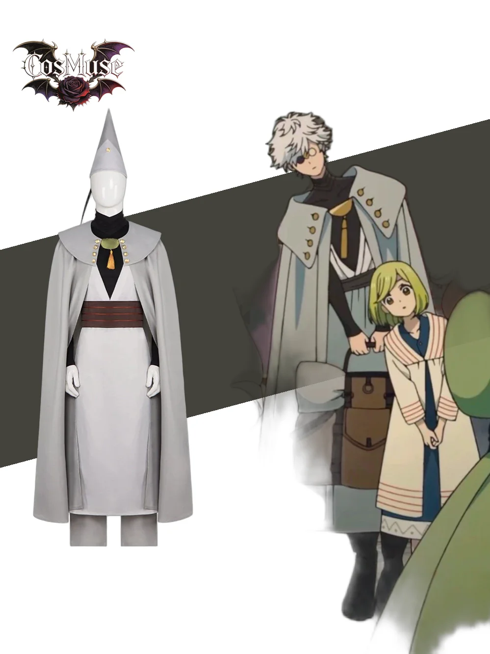 

Anime Witch Hat Atelier Qifrey Cosplay Costume Wig Coco Accurate Design Outfit Pointed Grey Cloak Clothes Halloween