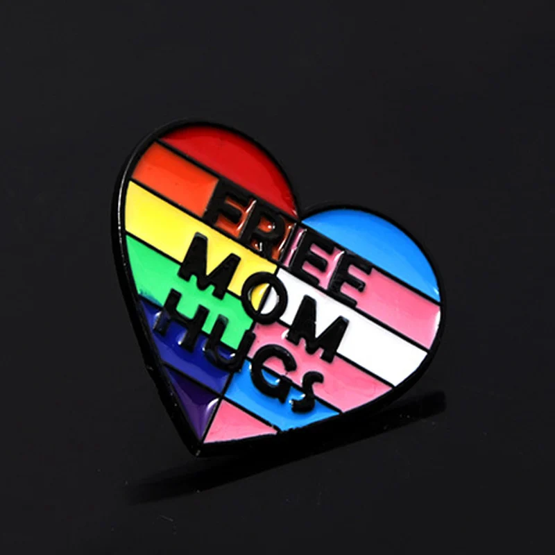 Free Mom Hugs Proud Ally Rainbow Flag Pride Pin Shirt Lapel Teacher Tote Bag Backpacks Badge Gift Pins Personalized Love Brooch