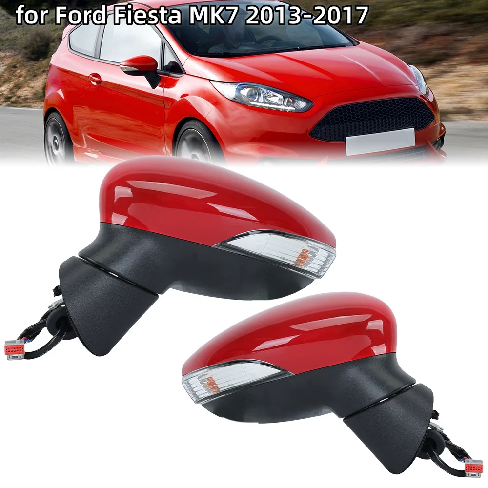 6 Wires Side Rearview Mirror Assembly for Ford Fiesta MK7 2013-2017 Magic Red Heated Lamp Lens Electric Wing Mirror Accessories