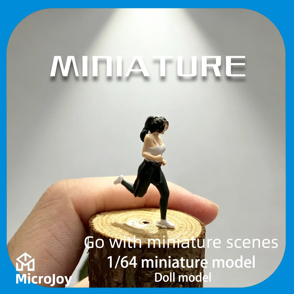 Miniature figure model 1:64 scale, female figure model in green running pants, suitable for HO scale train dioramas, DIY scenery, creative scenes, mini scene combinations, and miniature scene accessories