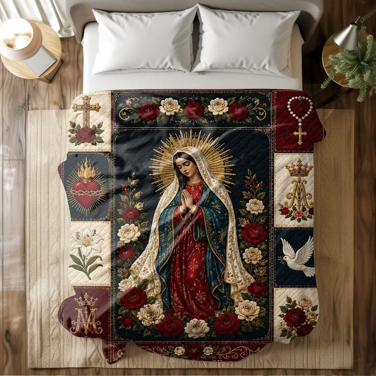 Luxurious Catholic Virgin Mary Madonna Religious Tapestry Throw Blanket Ornate Christian Faith Wall Decor Gift for Home Living
