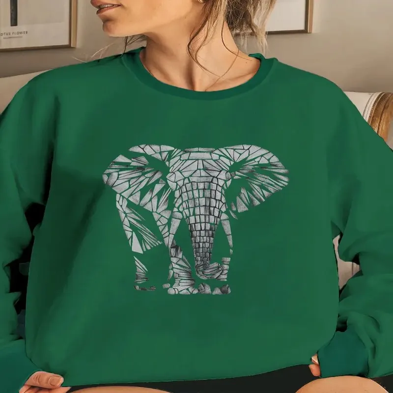 

Зима-Осень Одежда больших размеров Женский свитшот Женский слон с рисунком животного Удобный длинный рукав с круглым вырезом Y2k