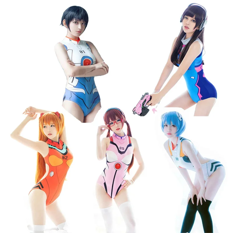 EVA Swimwear OW D.VA Swimsuit Backless Swimsuit SUKUMIZU Asuka/AYANAMI/Makinami/SHINJI IKARI Cosplay Customes J891