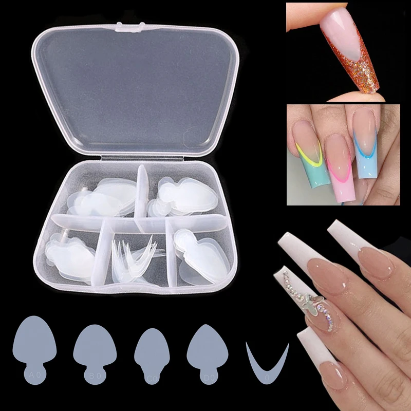 60pcs Reusable Soft Silicone Pads Stencil French Sticker Nail Art Extension Duet System Dual Forms French Manicure Builder Tool