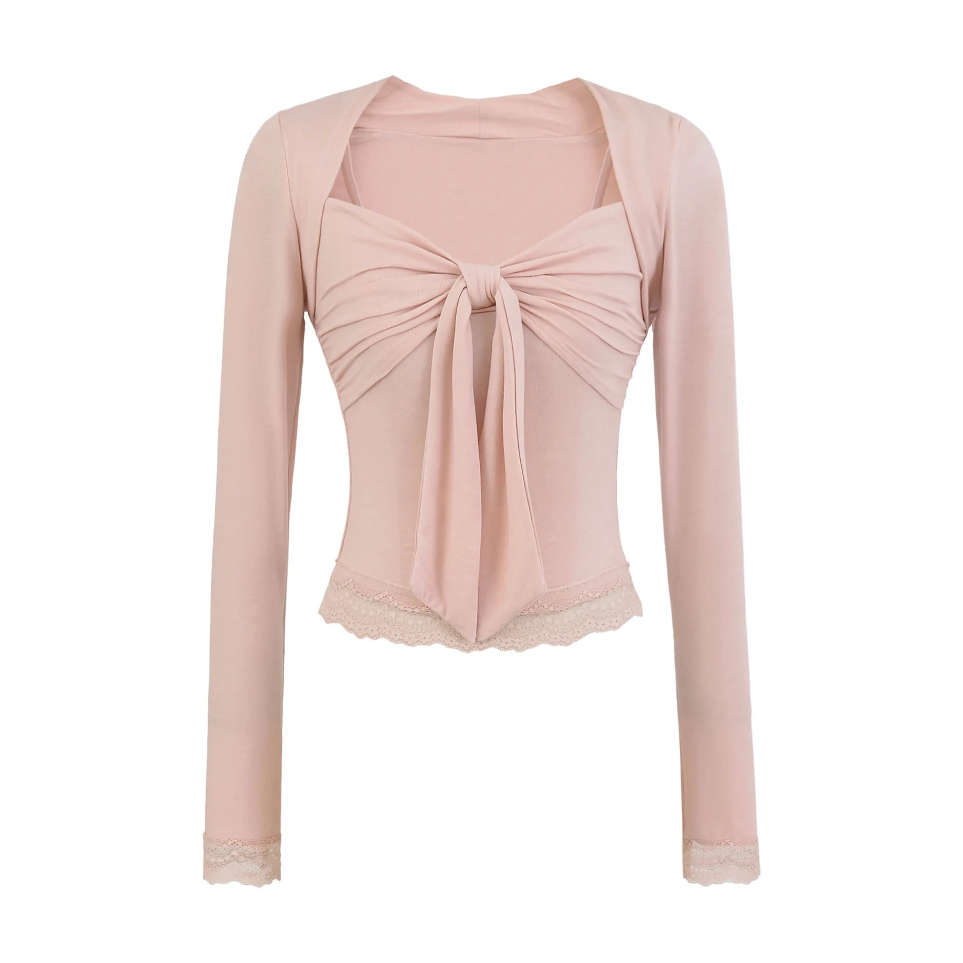 

Pure Desire Style Lace-Up Bow Long Sleeve T-Shirt for Women Sweet Spicy Sexy Tight-Fitting Base Shirt Inner Wear Slim Fit 0CPA