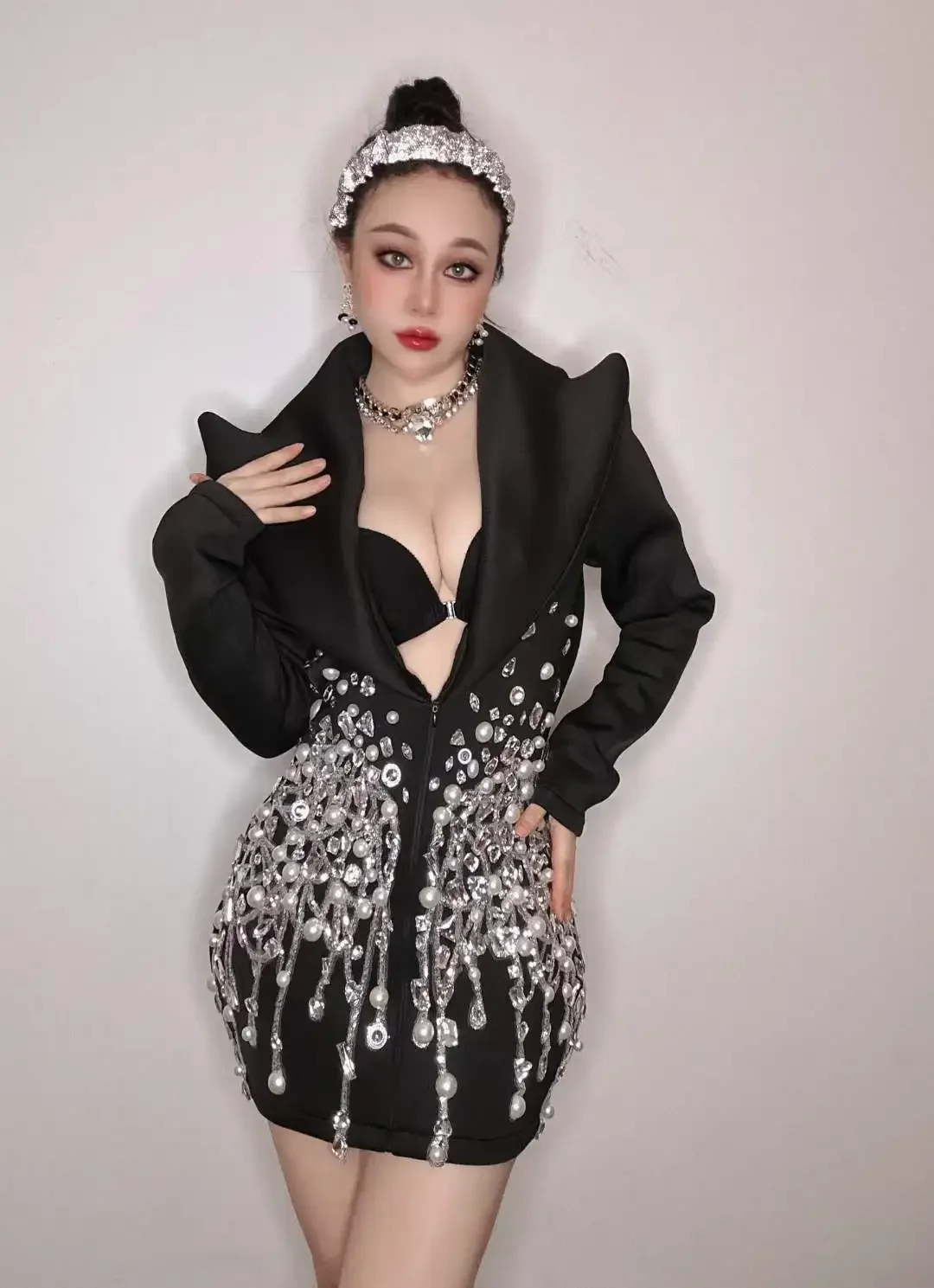 

Black Women stretchy spandex, this costume offers comfort and freedom of movement for dynamic dance routines Dress