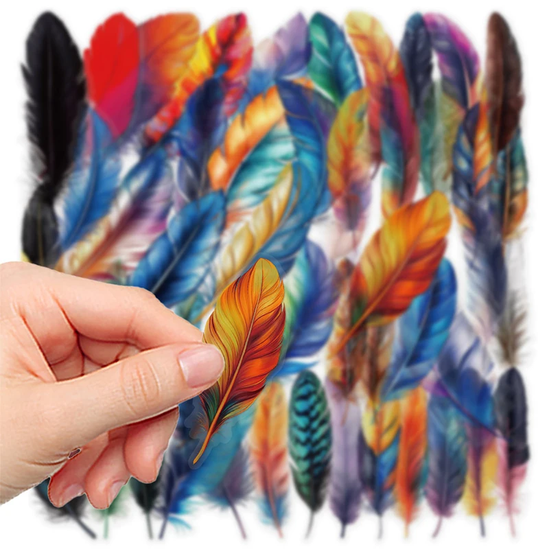 50PCS Colorful Feather PET Stickers Transparent Graffiti Decals  Skateboard Guitar Refrigerator Laptop Luggage Bicycle Kids Toys