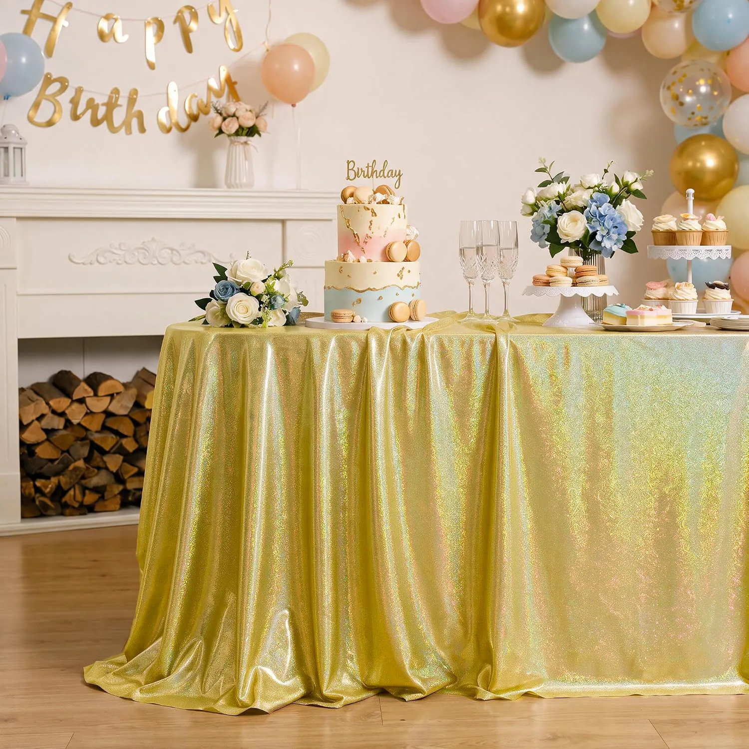 Laser Iridescent Sequin Rectangular Tablecloth,Sparkly Table Cover for Wedding Birthday Baby Shower Christmas Party Decoration