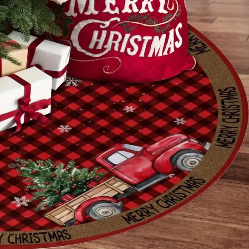VIKAMA Red Truck Tree Skirt Buffalo Plaid Vintage Pickup Xmas Base Cover Soft Washable Holiday Mat 2027 Christmas Home Decor