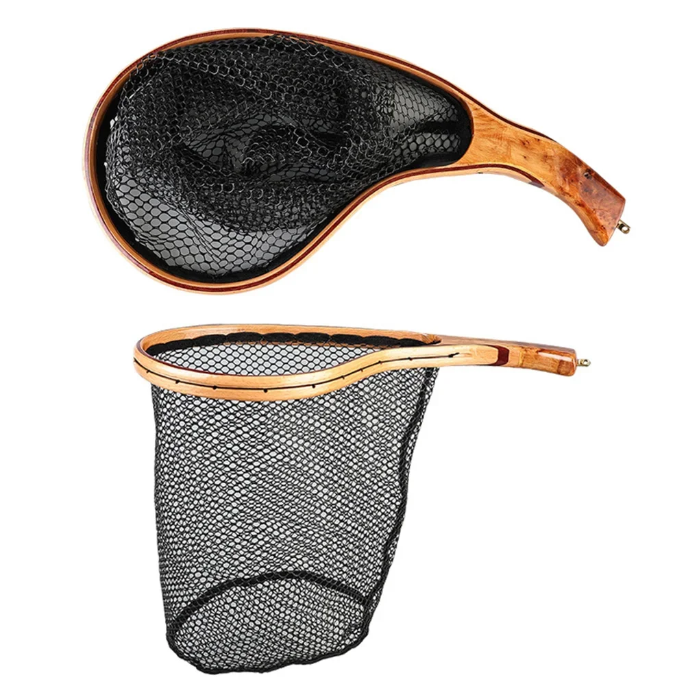 TAKEDO Fly Fishing Nets Fly Stream Landing Net Soft Rubber Mesh Trout Net Waterproof Wooden Handle Catch and Release Net