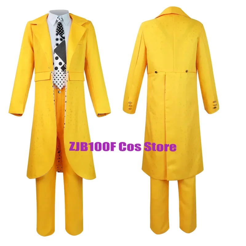 Carrey Cosplay Uniform Anime Kostuums Gele Loopgraaf Hoed Pak Halloween Carnaval Feest Jim Clown Outfits Masker Voor Mannen