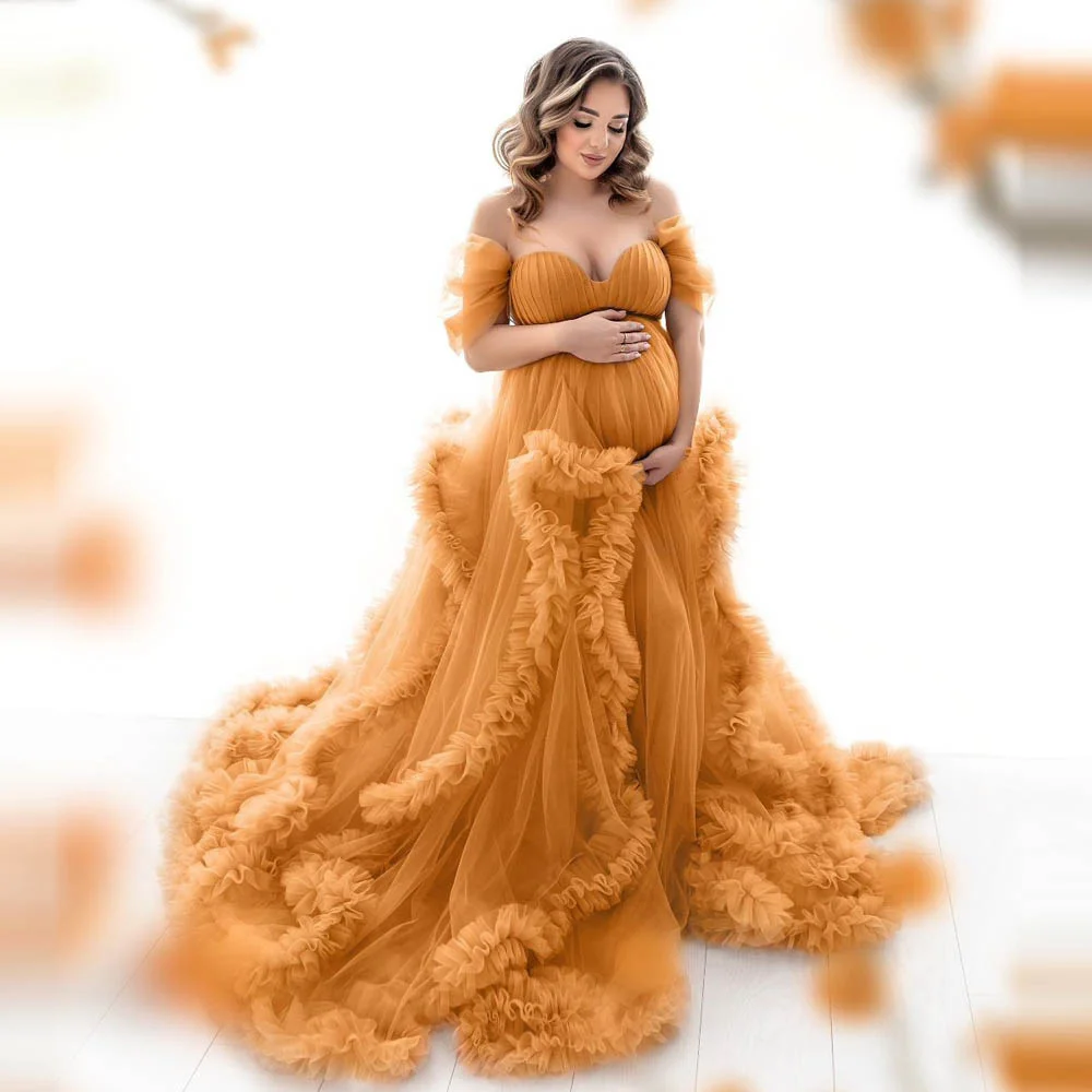 

Mermaid Maternity Dress For Babyshows Off The Shoulder Ruffles Bottom Pregnant Woman Gown Maternity Robe For PhotoShoots