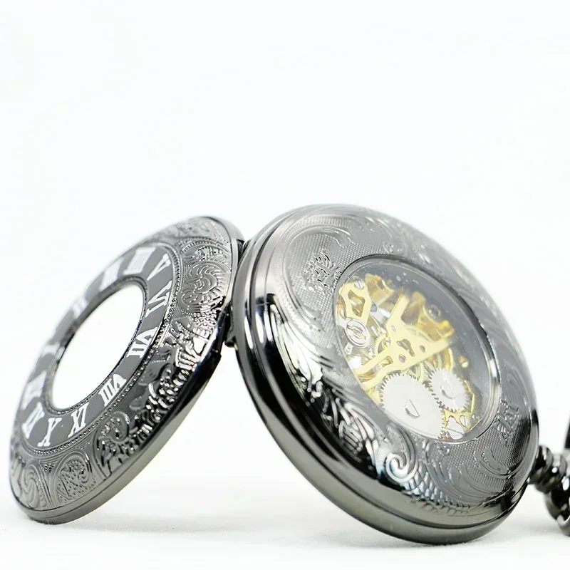 ヴィンテージメンズスチームパンクチェーンウォッチギフトクロックローマアンバーダイヤル機械式手巻きメンズ懐中時計リロイオムブレ
