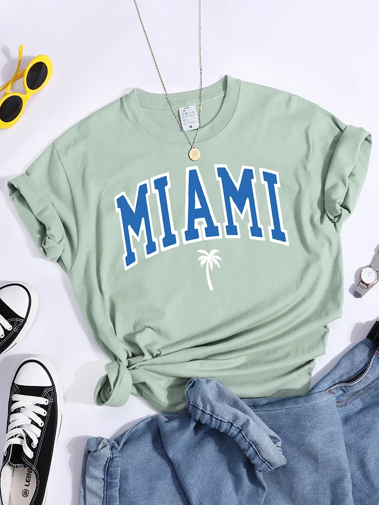 Miami Beach Print Tshirt Comfortable Creativity T-Shirt Street Casual Individual Tshirt Short Sleeve Comfortable T-Shirt