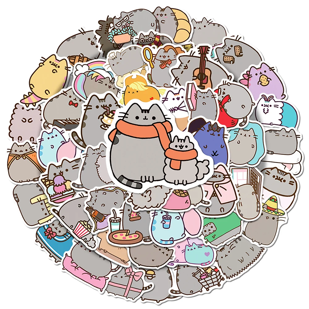 

10/30/50pcs Cute Gray Chubby Cat Cartoon Stickers Funny Animal Sticker DIY Water Bottle Phone Diary Graffiti Decals for Kids Toy