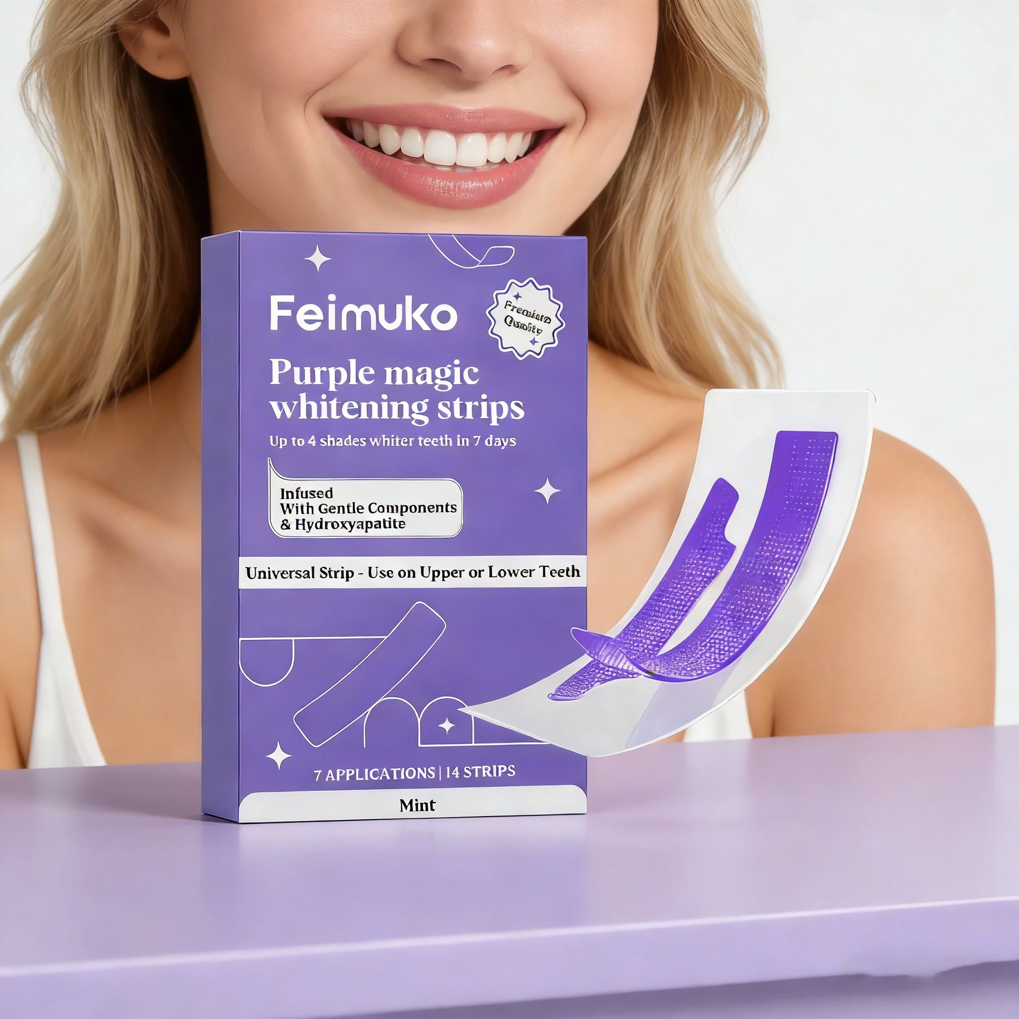 Feimuko Whitening Strips Purple Teeth Whitening Strips for Sensitive Teeth Removes Stains & Yellowing Freshens Breath for Long L