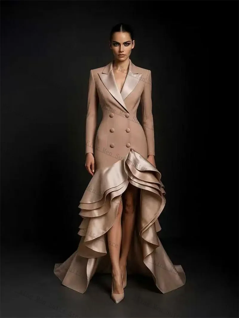 Champagne Women Suits 1 Piece Long Blazer Prom Dress Customized Formal Office Lady Jacket Wedding Tuxedos Cotton Overcoat