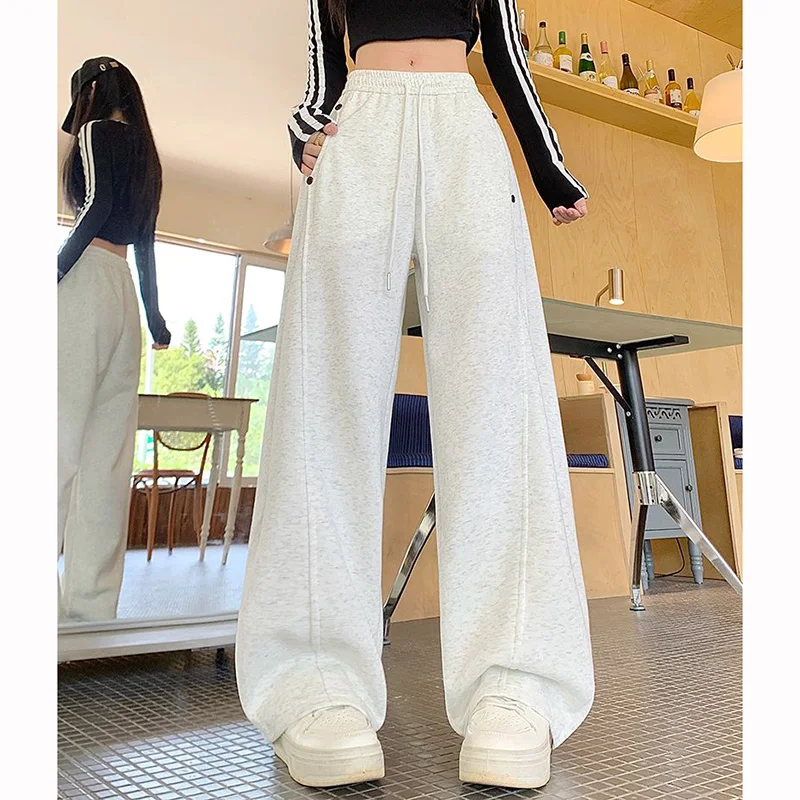 2025 mädchen Klassische Koreanische Hohe Taille Hose Weibliche Feste Breite Bein Jogginghose Heißer Verkauf Frauen Lose Beiläufige Täglichen Hosen