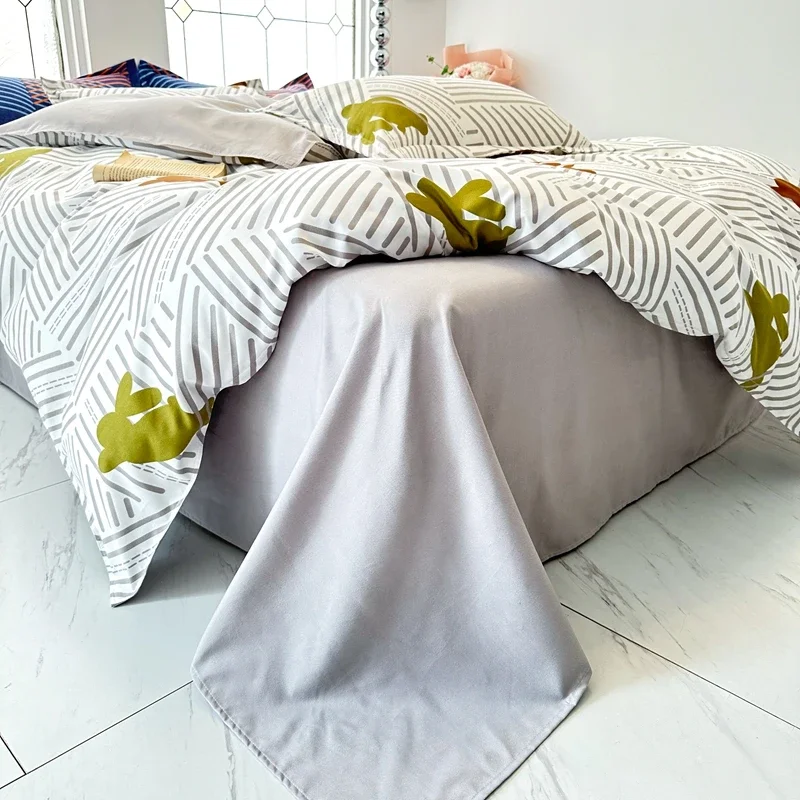 New Style Quilt Cover Small Fresh Printed Plant Cashmere Twill Duvet Brushed Printed Three-four Piece Set Bedding for Students