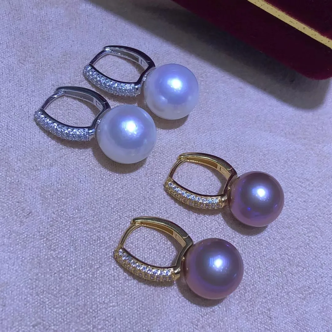 

Wholesale S925 Sterling Silver Earrings Mount Findings Settings Base Mounting Parts Accessory for 11-12mm Pearls 5 pairs/lot