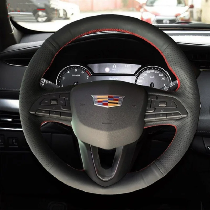 

For Cadillac ATSL XT4 XT5 XT6 SLS CT6 CTS EXT SRX XLR CT4 CT5 Car Steering Wheel Cover DIY Alcantara Leather Auto Accessories