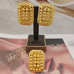 Luxury Clip Earrings and Ring Jewelry Set for Bridal Brazilian Beads Design Big Earrings Cocktail Ring 2Pcs Set for Engagement