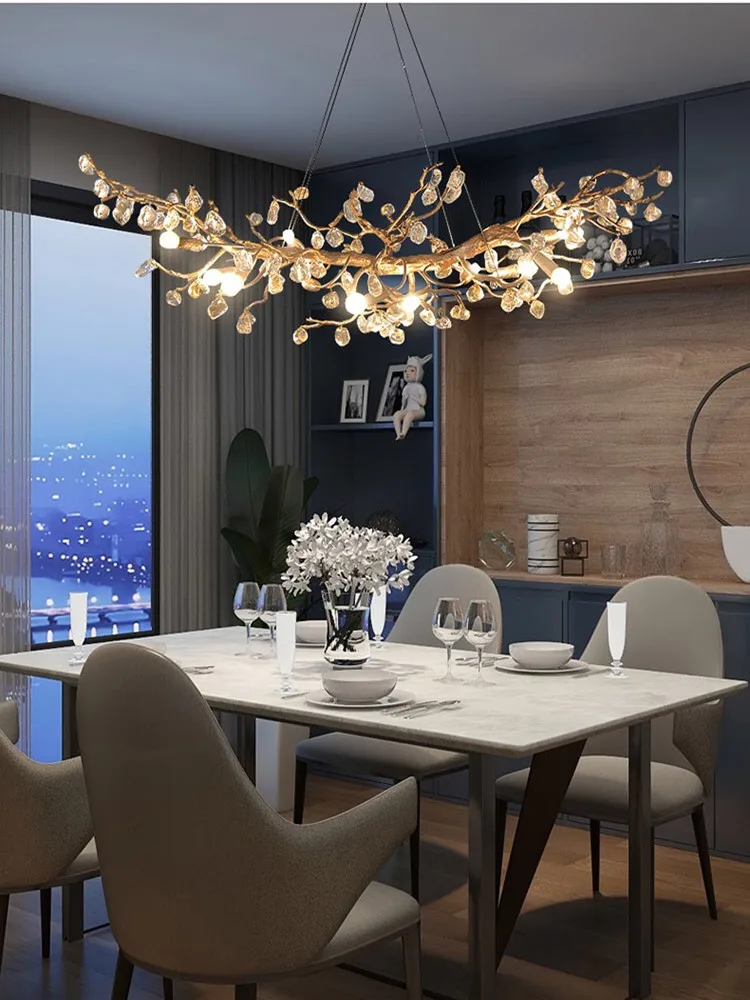 Modern LED Branches Ceiling Chandeliers Glass Crystal Pendant Lamp Handmade Kapok Flower Hanging Light Lustre Home Decor Fixture