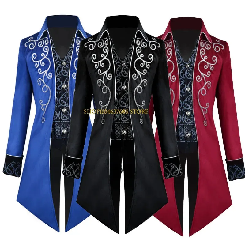 

Halloween Men Steampunk Gothic Victorian jacket Vintage Velvet Tailhat Medival Frock Coat Uniform Renaissance Men's costume