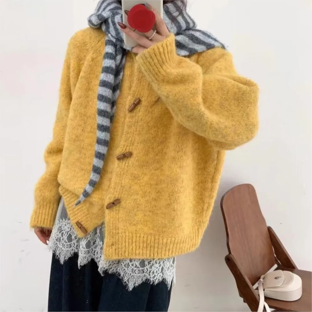 MsChuh Autumn Pulls Femmes Sweater Cardigans Solid Color Outerwears All-match Loose Simple Style Comfortable Casual Temperament