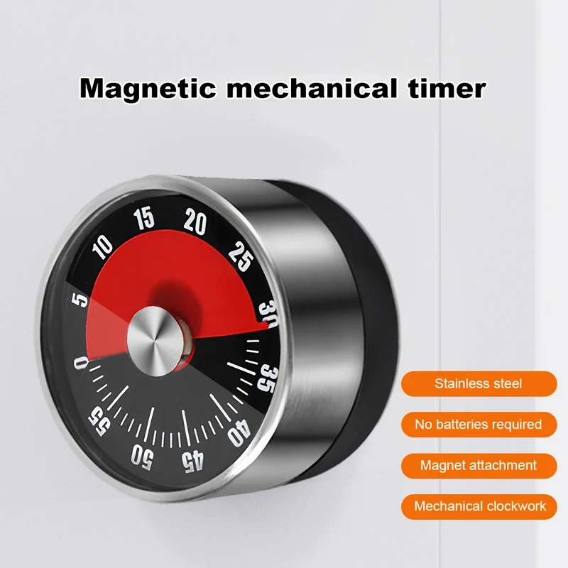 Magnetic Stainless Steel 60 Min Mechanical Countdown Timer Loud Alarm Timer for Kitchen Cooking Study Daily Use