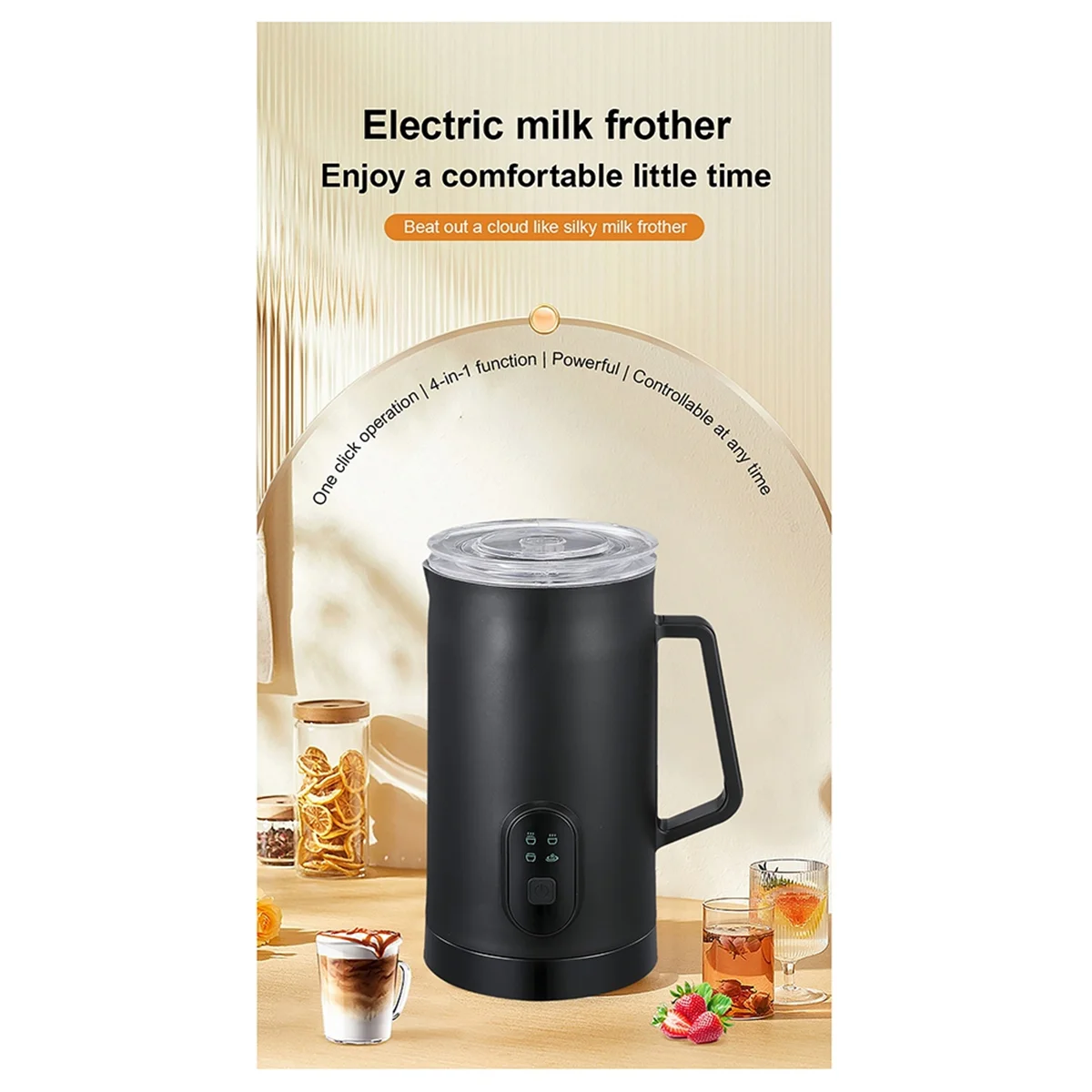 N84R 4-in-1 Electric Milk Frother 400W 590ml Hot and Cold Milk Foamer Silent Operation Stainless Steel Milk Steamer B EU Plug